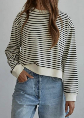 By Together Knit Cotton Striped Crew Neck LS