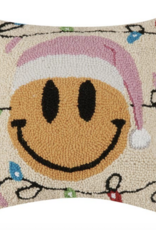 Peking Handicraft Pink Santa Hat Smiley Face Hook Pillow
