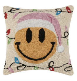 Peking Handicraft Pink Santa Hat Smiley Face Hook Pillow