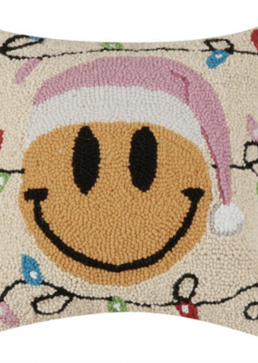 Peking Handicraft Pink Santa Hat Smiley Face Hook Pillow