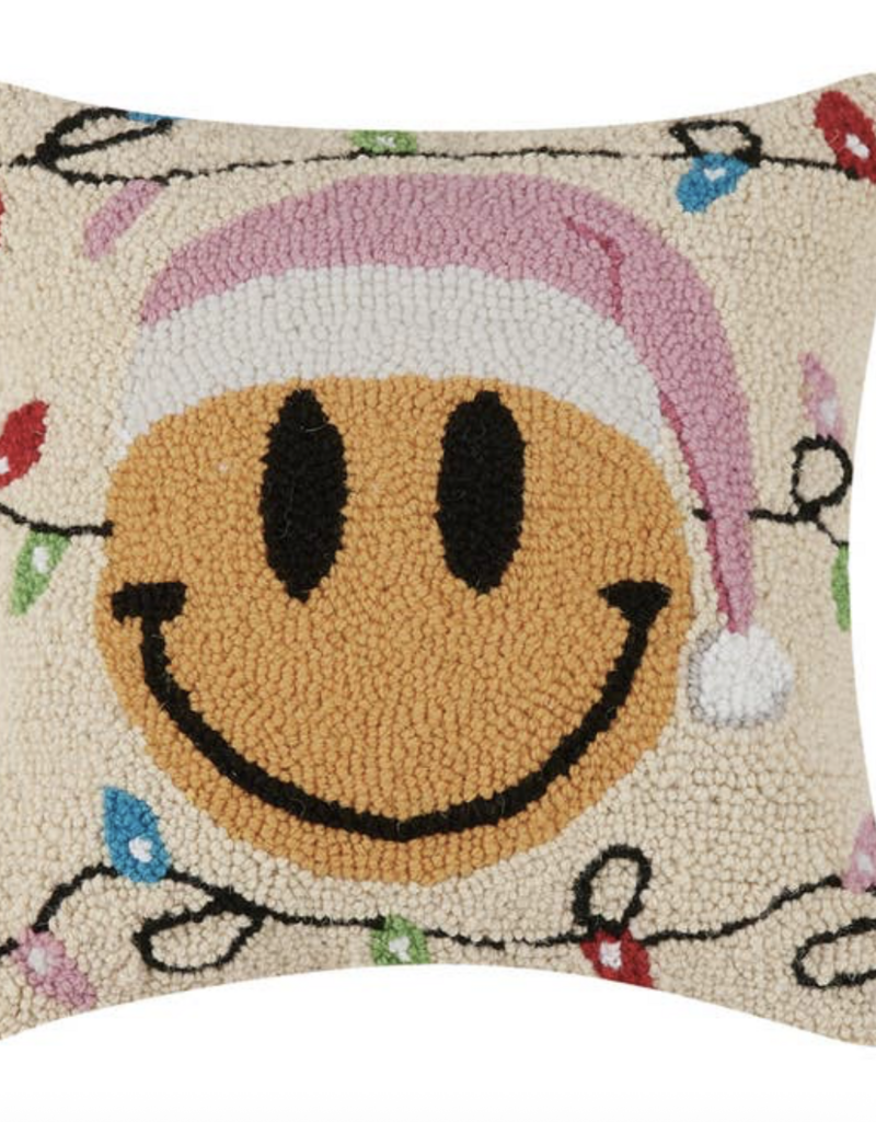 Peking Handicraft Pink Santa Hat Smiley Face Hook Pillow