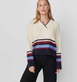 Sundry Clothing Furry Border Stripe V-Neck Sweater