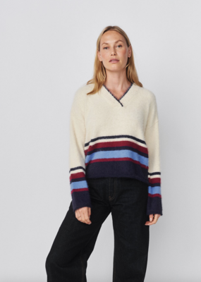 Sundry Clothing Furry Border Stripe V-Neck Sweater