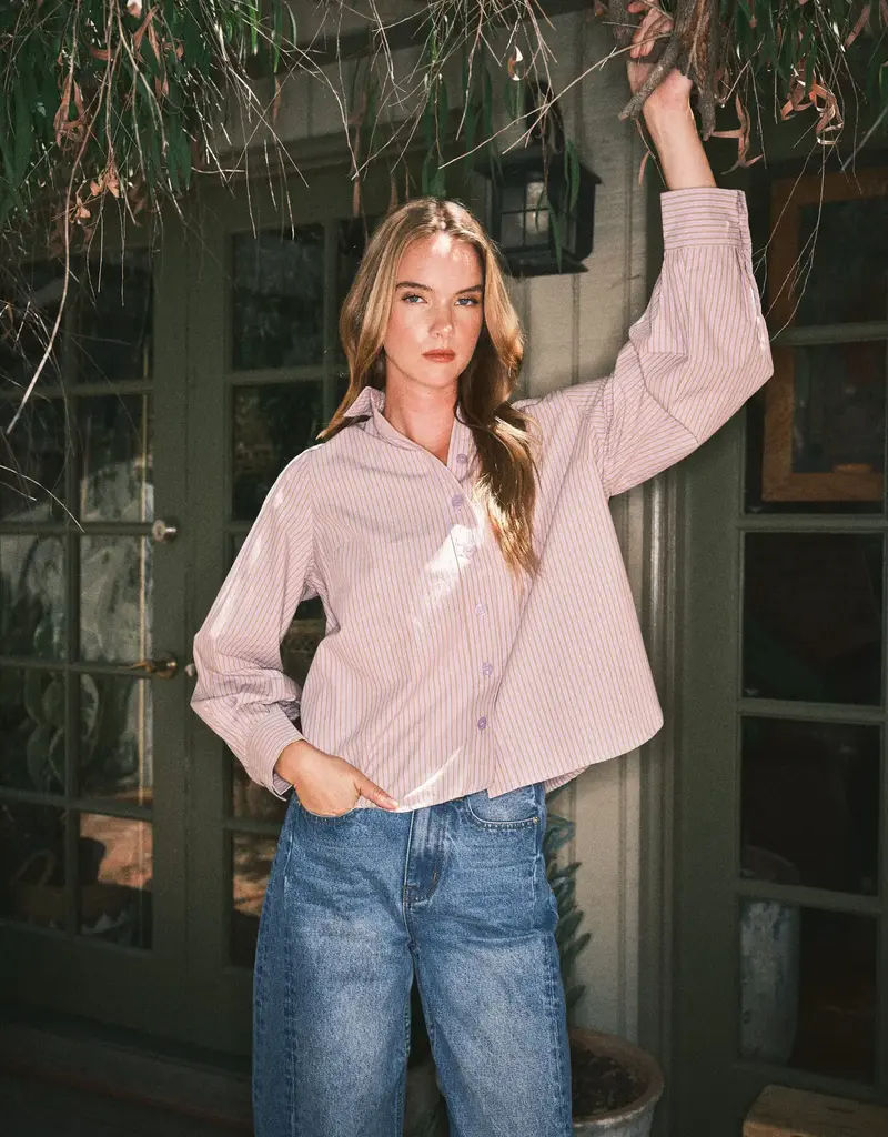 Aaron & Amber Soft Washed Striped Cotton Button Up