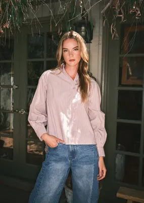 Aaron & Amber Soft Washed Striped Cotton Button Up