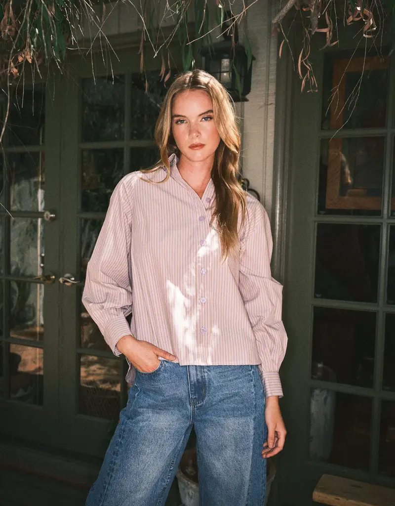 Aaron & Amber Soft Washed Striped Cotton Button Up