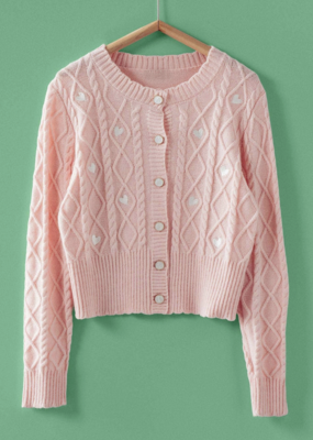 Urban Daizy Cable Knit Heart Embroidered Cardigan