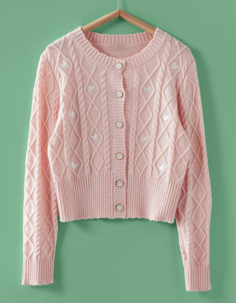 Urban Daizy Cable Knit Heart Embroidered Cardigan