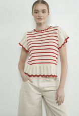 Aaron & Amber Striped Crochet SS Sweater