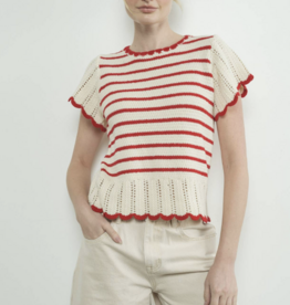 Aaron & Amber Striped Crochet SS Sweater