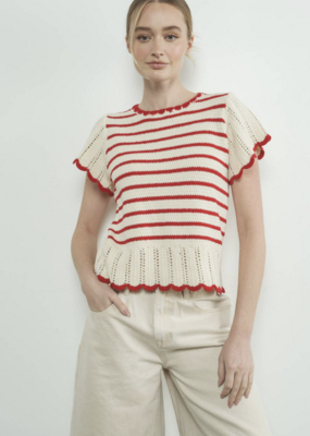 Aaron & Amber Striped Crochet SS Sweater