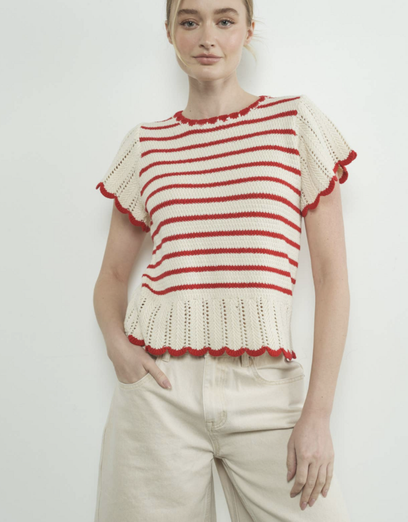 Aaron & Amber Striped Crochet SS Sweater