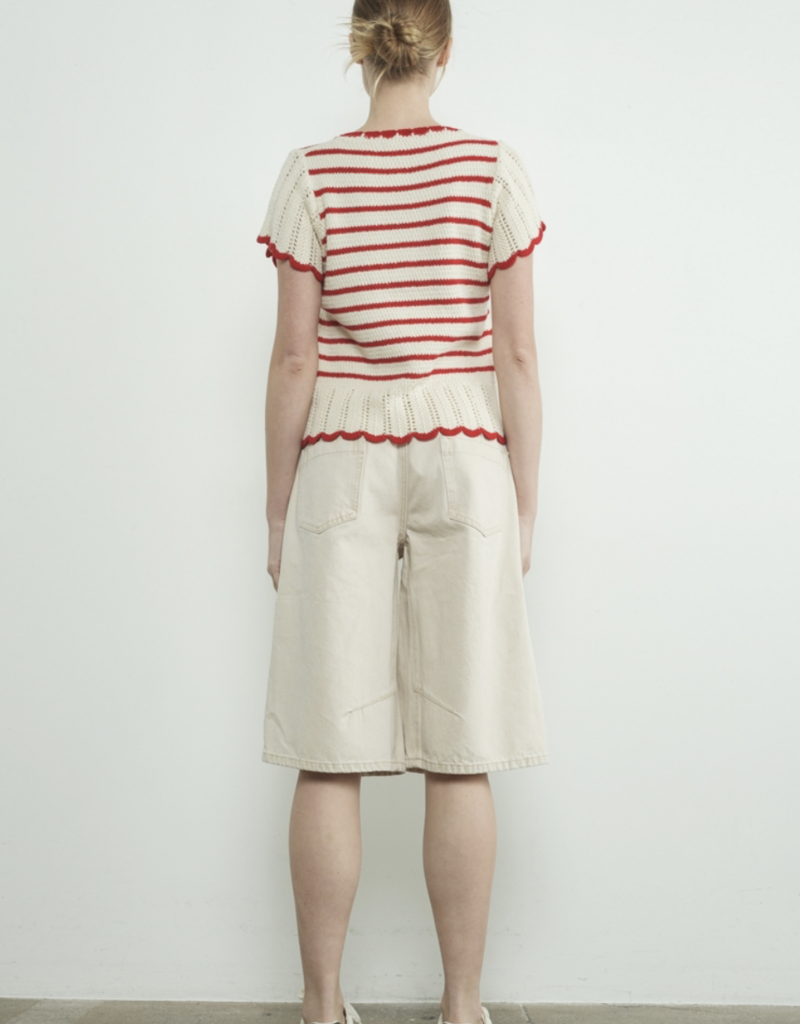 Aaron & Amber Striped Crochet SS Sweater