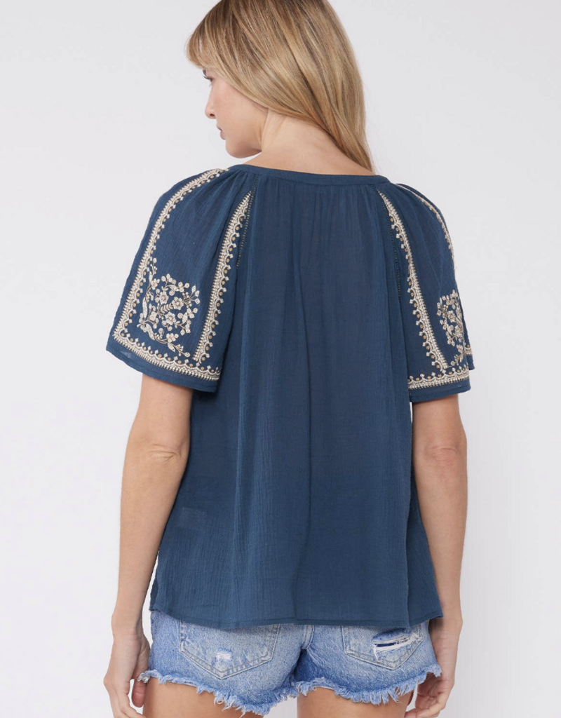 Lovestitch Embroidered Raglan SS Tie Top