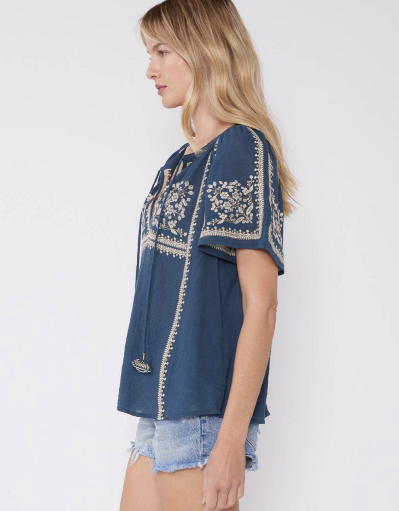 Lovestitch Embroidered Raglan SS Tie Top