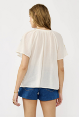 Lovestitch Embroidered Flutter Sleeve BD Cream Top