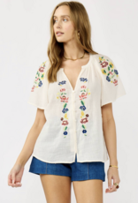 Lovestitch Embroidered Flutter Sleeve BD Cream Top