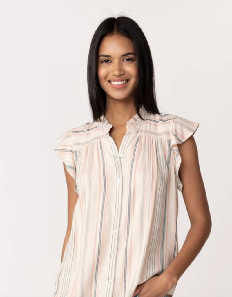 Lovestitch Striped Flutter Sleeve BD Top