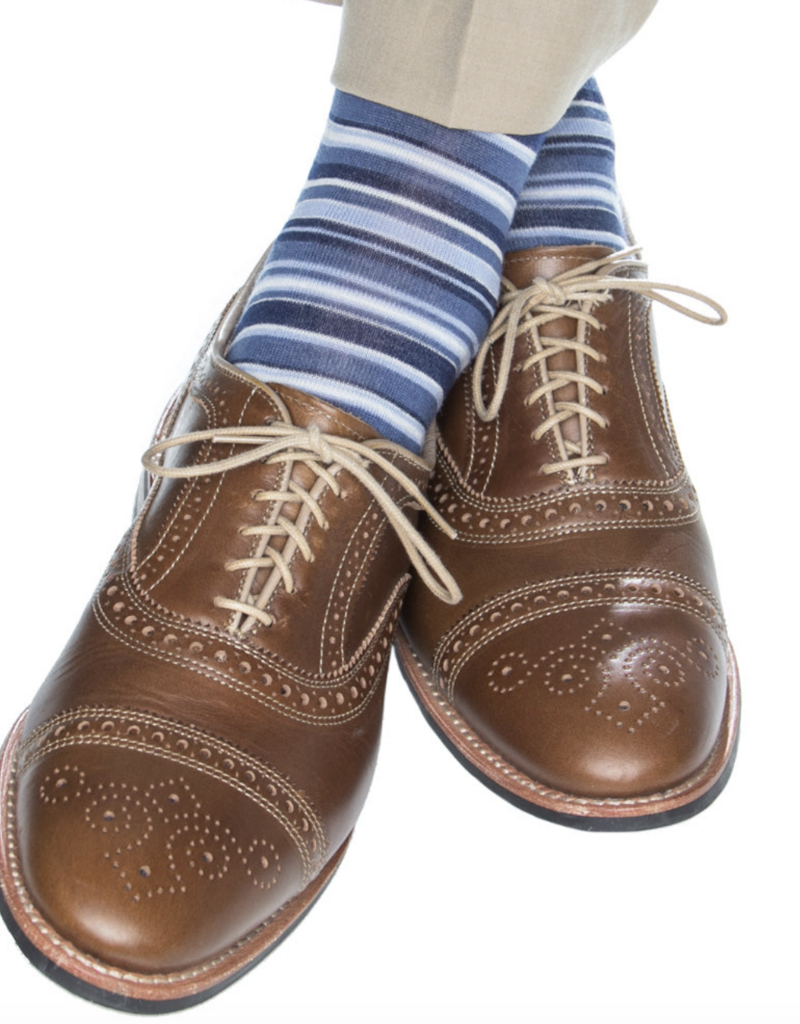 Dapper Classics Dress Navy, Sky Blue, Bay, Cream Variegated Stripes Merino Wool