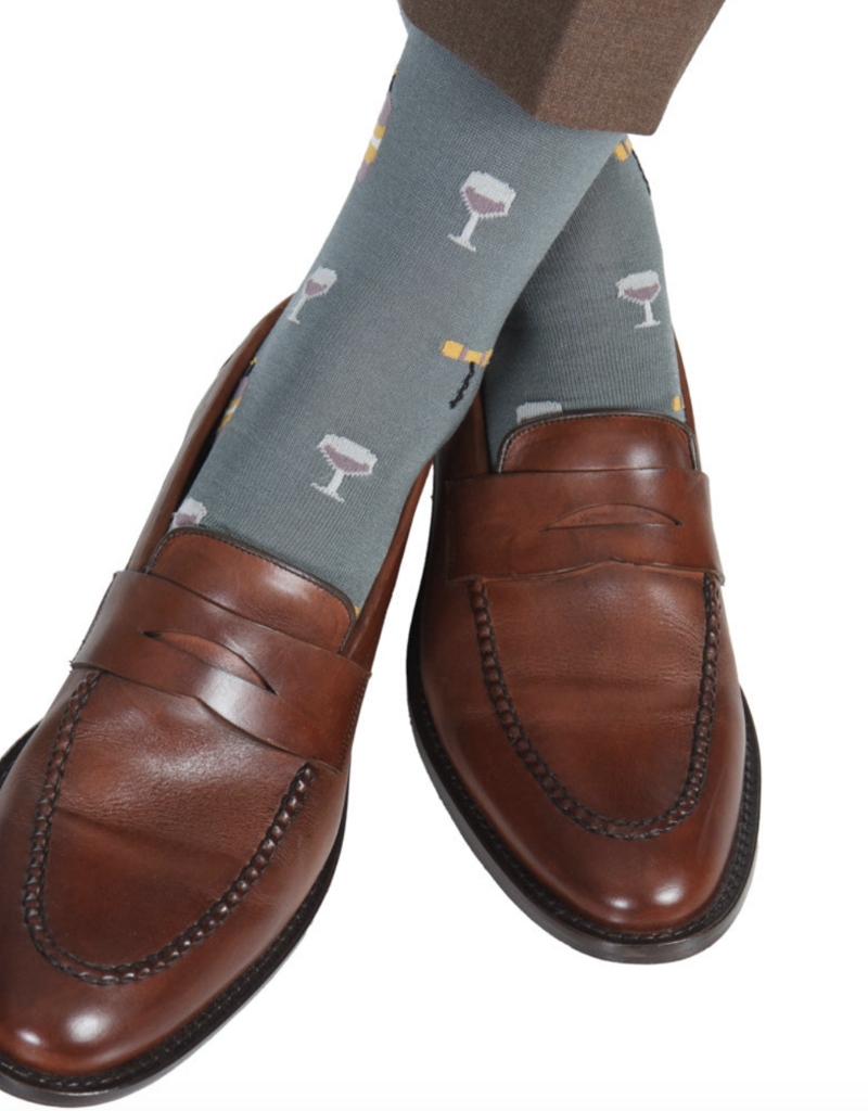 Dapper Classics Steel with Wine Glass, Bottle, and Corkscrew Cotton Sock