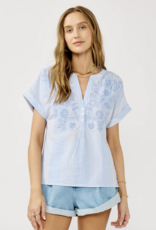 Lovestitch Striped Henley Embroidered Top