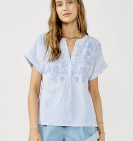 Lovestitch Striped Henley Embroidered Top
