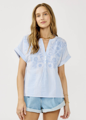 Lovestitch Striped Henley Embroidered Top