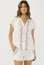 Lovestitch Flutter Sleeve Embroidered Split Neck