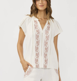 Lovestitch Flutter Sleeve Embroidered Split Neck