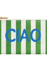 Aspen Lane Ciao Flat Pouch w Green and White Stripes
