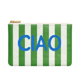 Aspen Lane Ciao Flat Pouch w Green and White Stripes