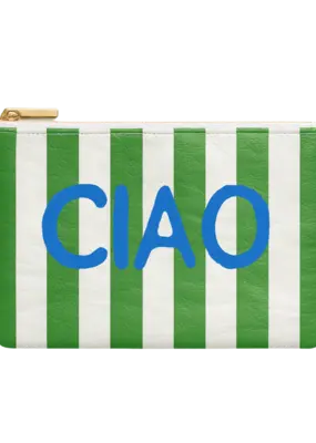 Aspen Lane Ciao Flat Pouch w Green and White Stripes