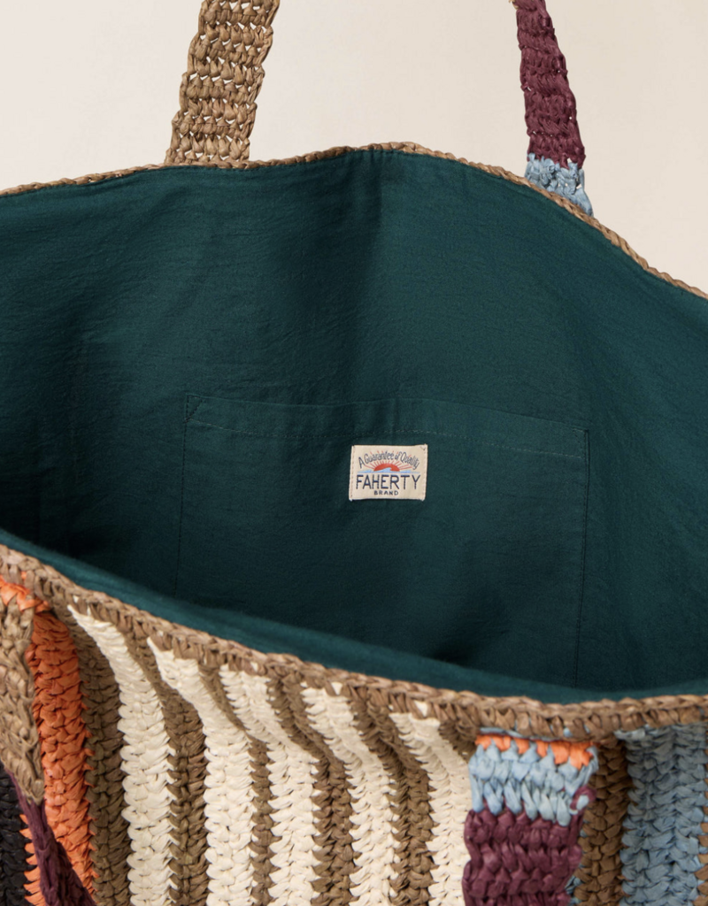 Faherty Straw Stripe Beach Tote