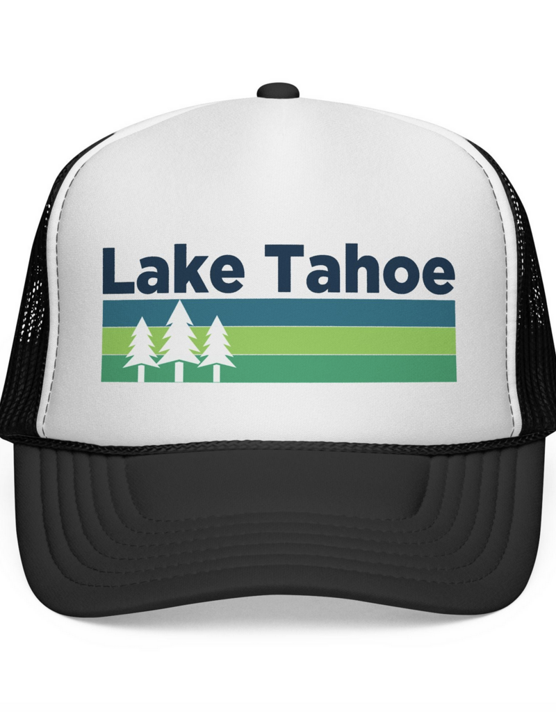 Hey Mountains Lake Tahoe CA Retro Tree Trucker Hat