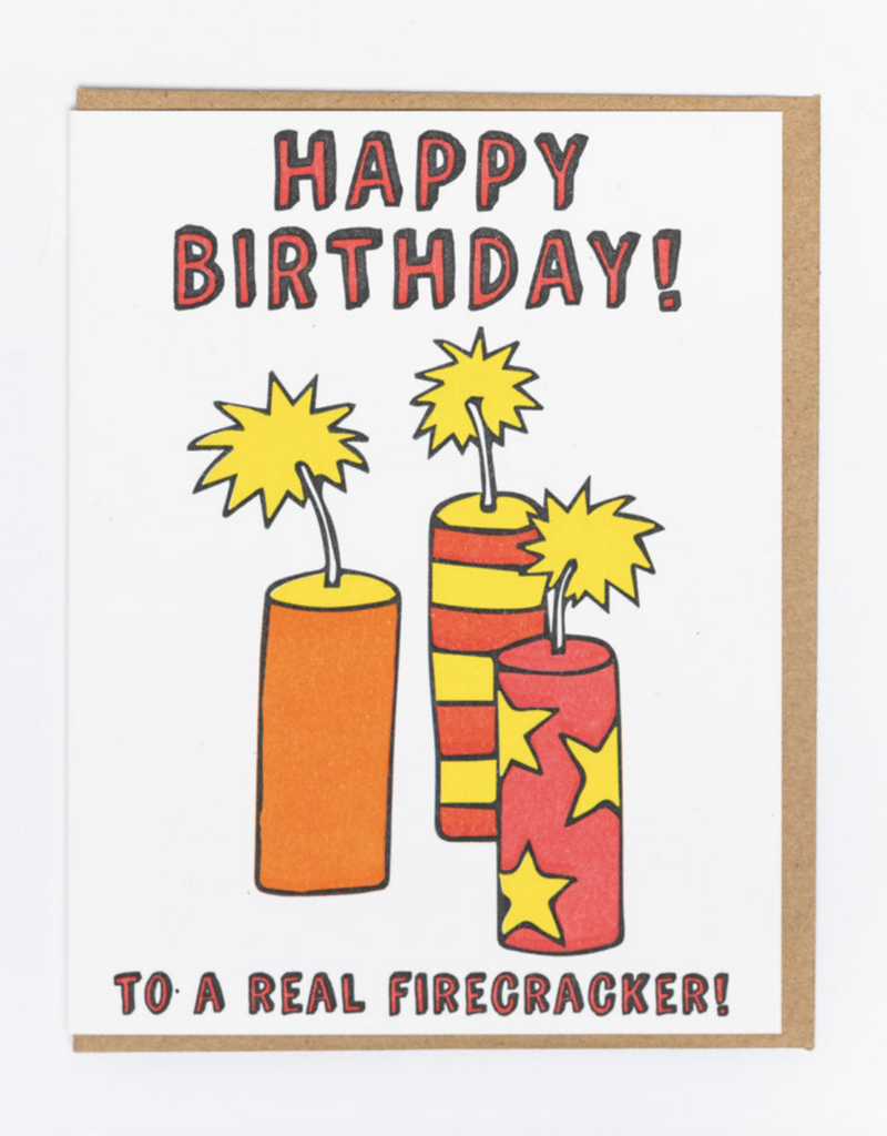 Lady Pilot Letterpress Firecracker Birthday Greeting Card