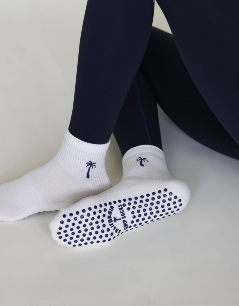 California Grip Socks The Shortie Grip Sock- White & Navy