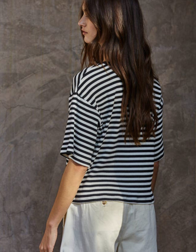 By Together Knit Cotton Spandex Striped Ribbed Top