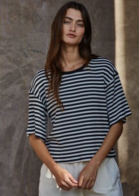 By Together Knit Cotton Spandex Striped Ribbed Top