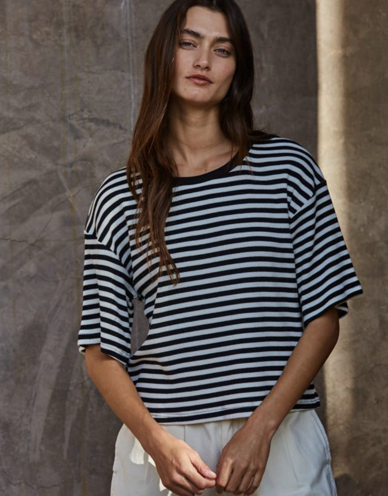 By Together Knit Cotton Spandex Striped Ribbed Top