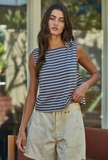 By Together Knit Cotton Striped Round Neck Sleeveless Top