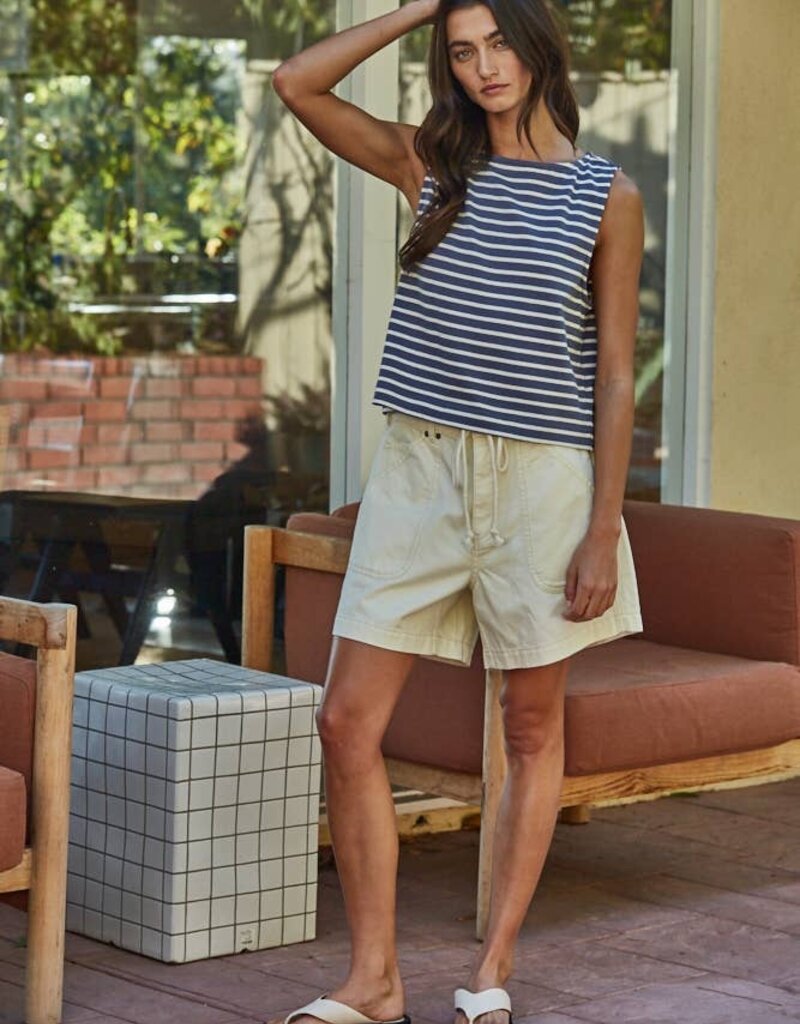By Together Knit Cotton Striped Round Neck Sleeveless Top