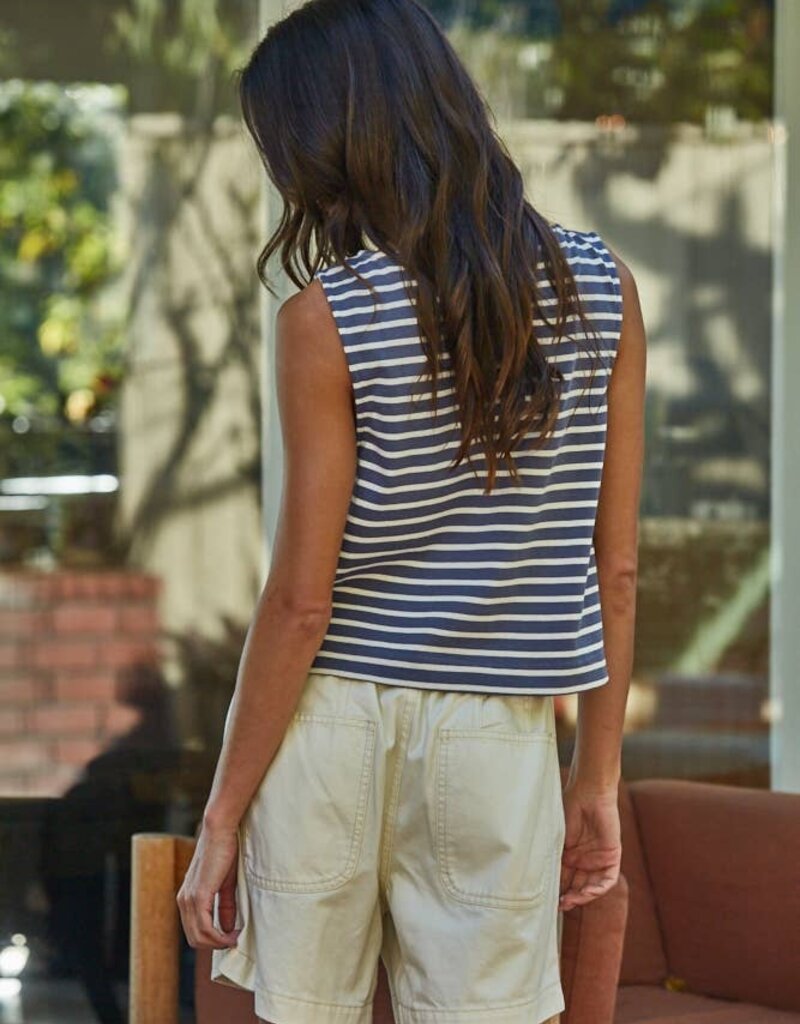 By Together Knit Cotton Striped Round Neck Sleeveless Top