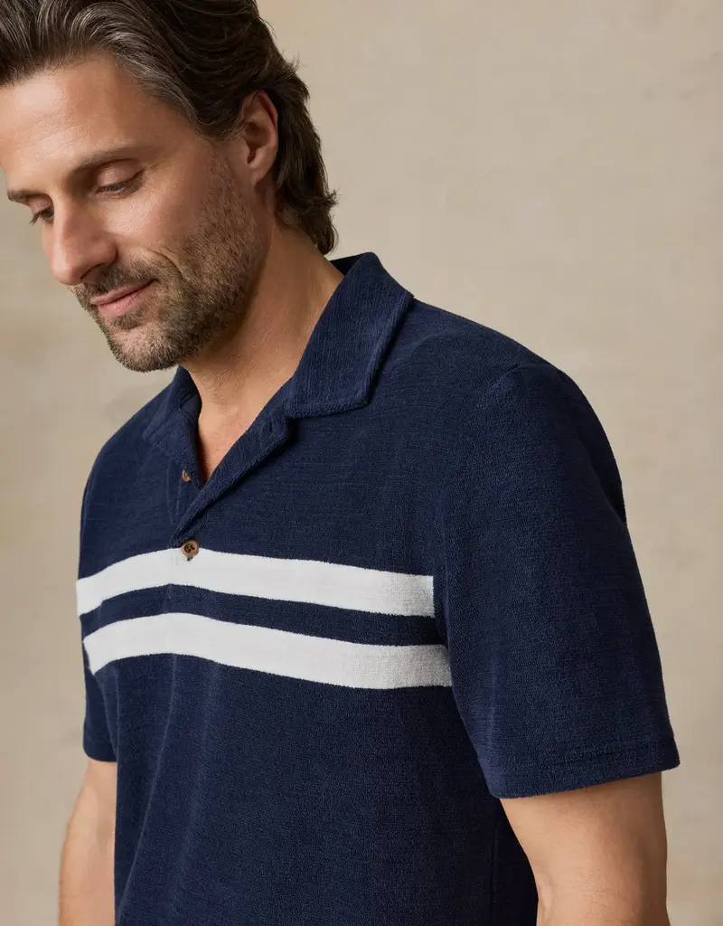Faherty Cabana Towel Terry Surf Stripe Polo