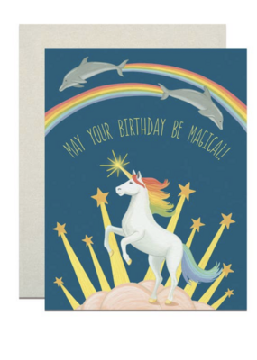 Yeppie Paper Magical Unicorn w/ Rainbows and Dolphins Birthday Card