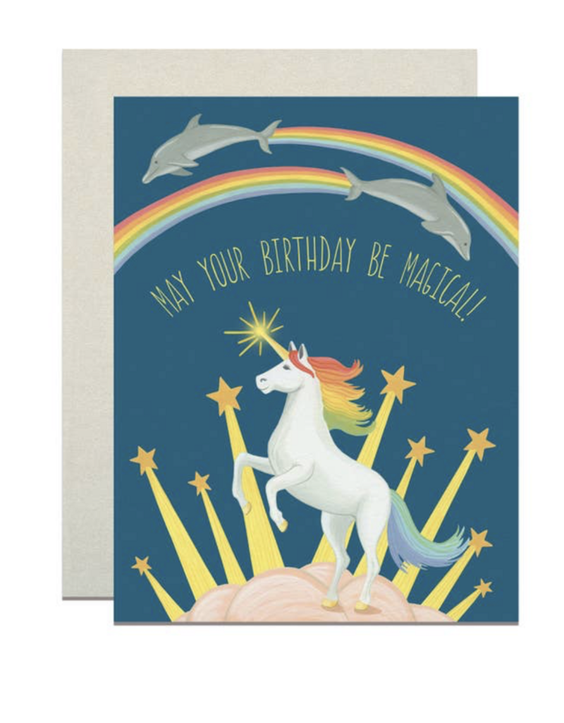 Yeppie Paper Magical Unicorn w/ Rainbows and Dolphins Birthday Card