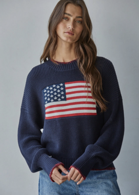 By Together Knit Sweater Crew American Flag