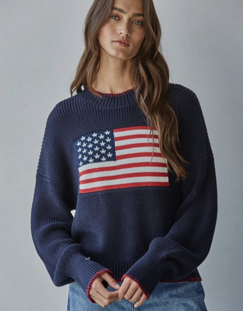 By Together Knit Sweater Crew American Flag