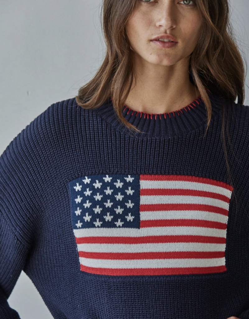 By Together Knit Sweater Crew American Flag
