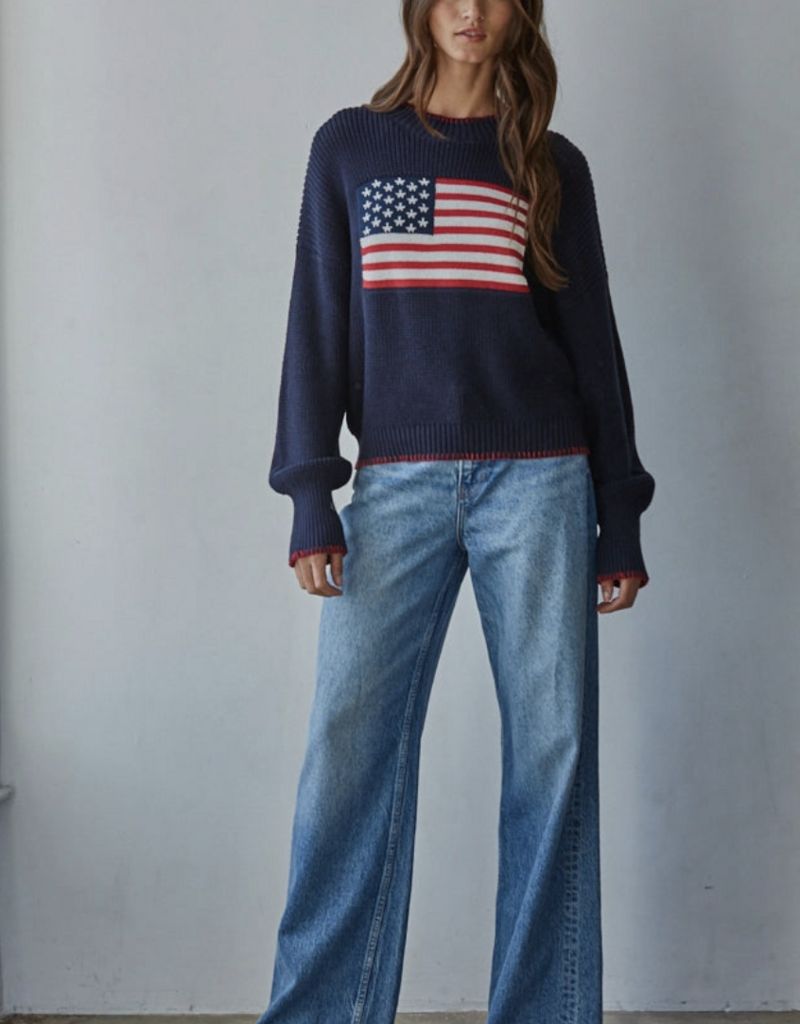 By Together Knit Sweater Crew American Flag