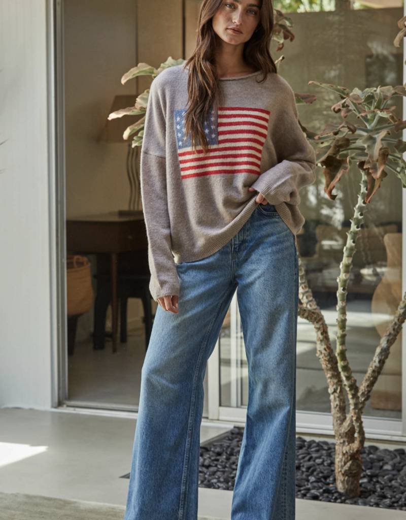 By Together Knit Sweater American Flag LS